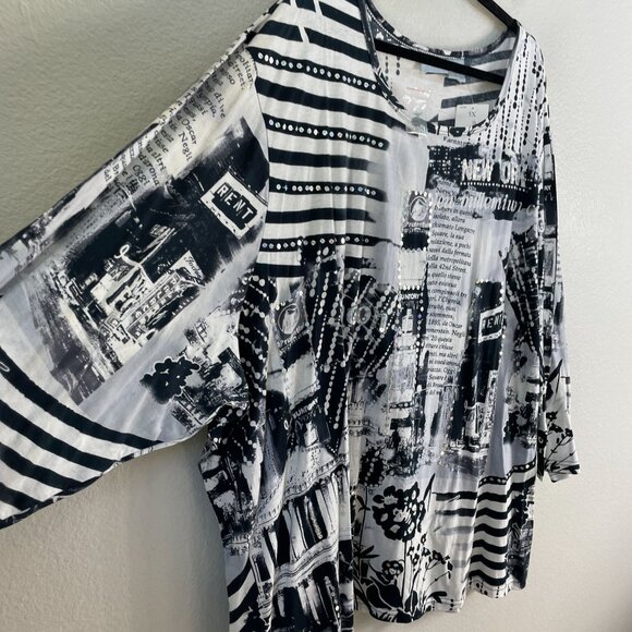 NEW Liz & Me Womens Plus 5X Shirt Long Sleeve Sequins Graphic Print Top - Picture 8 of 11